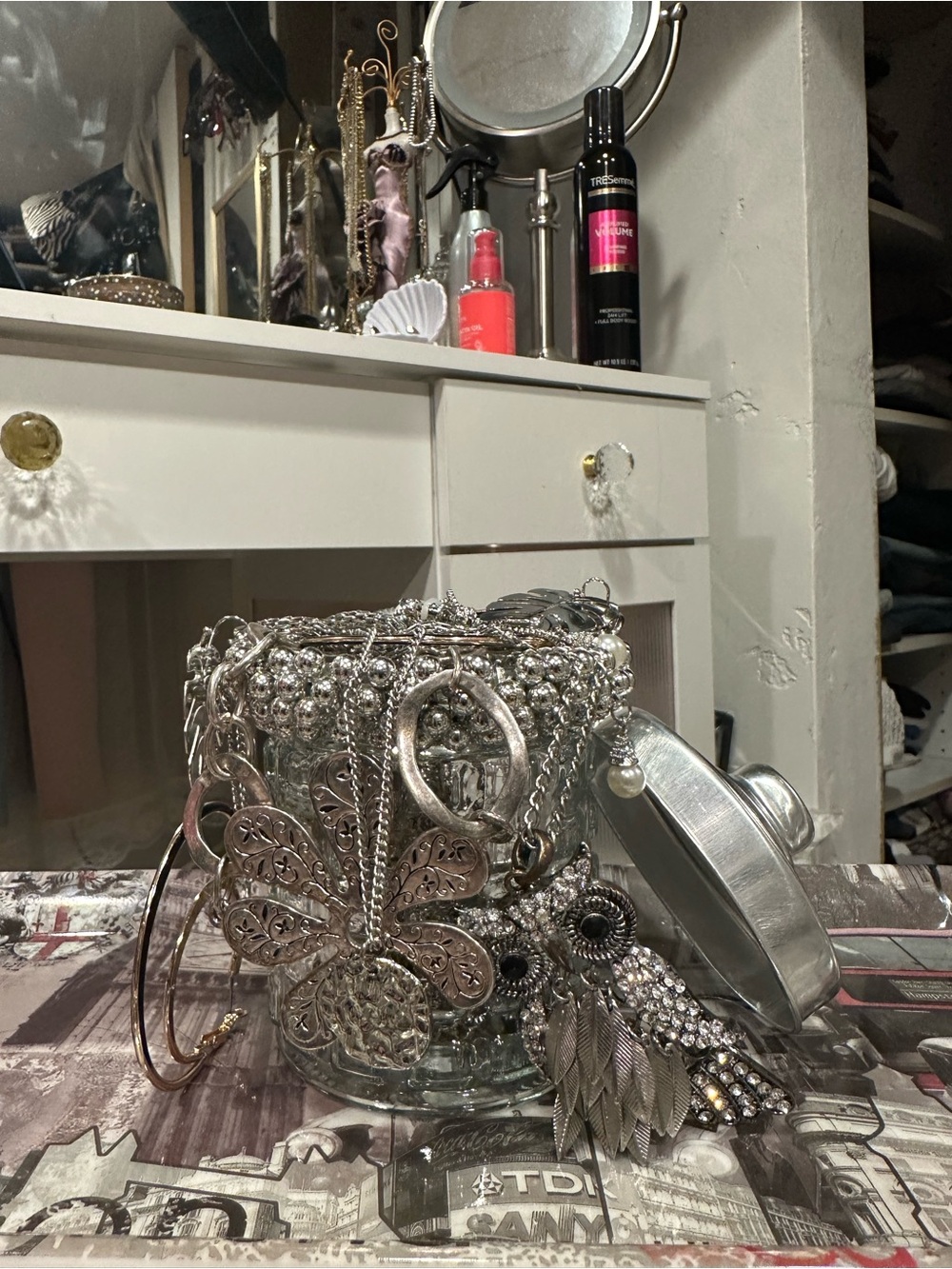 Silver boho themed jewelry jar
